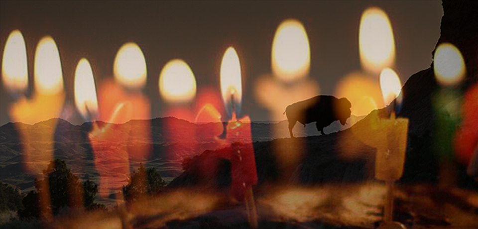candles and bison graphic