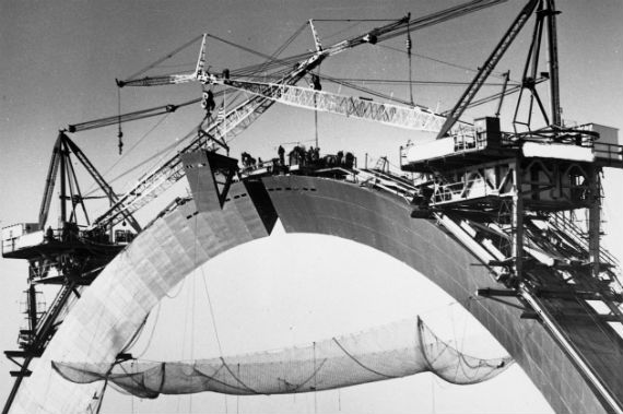 Construction image of the arch being completed in 1965