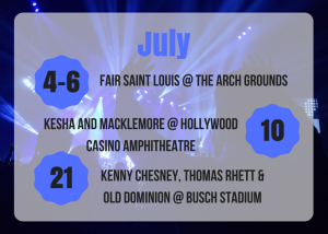 July Concert Calendar Lineup graphic