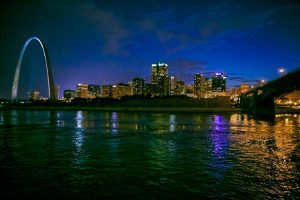 View of the downtown St. Louis riverfront from the river