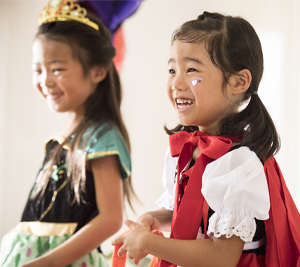 young girls in Halloween costumes