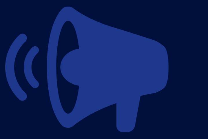 A illustration of a medium blue megaphone on a dark blue background.