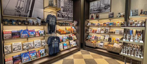 Shelves full of items inside the gift shop at the Old Courthouse