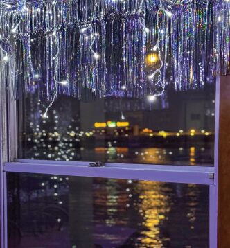 Looking out the window at the Mississippi River on The Floating Sleigh.